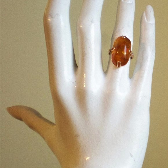 Vintage Russian Russia 14K 583 Rose Pink Gold Honey Baltic Amber Cocktail RING - Picture 7 of 9